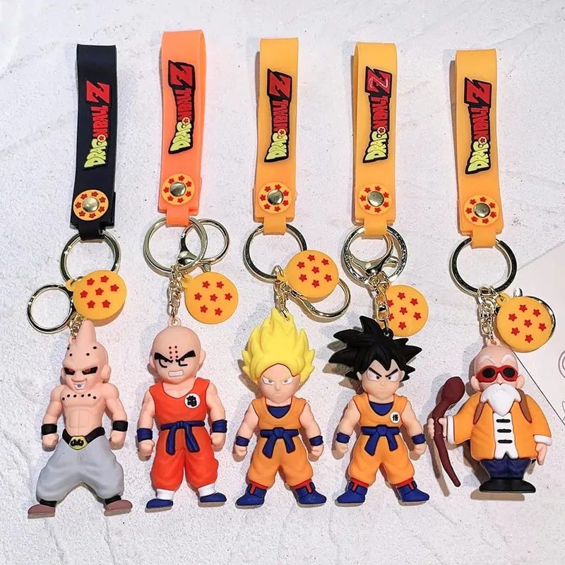 Anime Dragon Ball Keychain PVC Cartoon Cartoon Figure Trunks Son Goku Piccolo Buu Vegeta Figures Key Chain Keyring Bag Decor