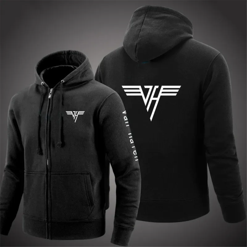 2024 Spring Autumn Van Halen Logo Printing Solid Color Classic Hooded Hoodies Men's Trendy Sports Casual Long Sleeve Loose Coat