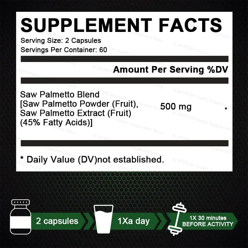 Saw Palmetto Capsules High Potency for Prostate Urinary Tract Bladder Hair Health Supplement — image 7