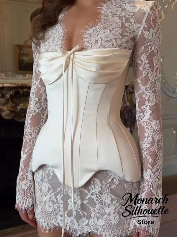 Effen Satijnen Kanten Korset Mini-jurk Vrouwen Sexy Spaghetti Band Sheer Paneel Slim Fit Korte Jurken 2026 Trendy Lady Avondje Uit dragen