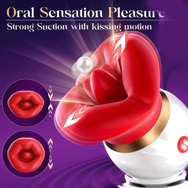 Sugande tunga Slickar Dildo Vibrator Klitoris Bröstvårta G-Spot Fitstimulator Vagina Anal Onani Vuxna Sexleksaker för Kvinna
