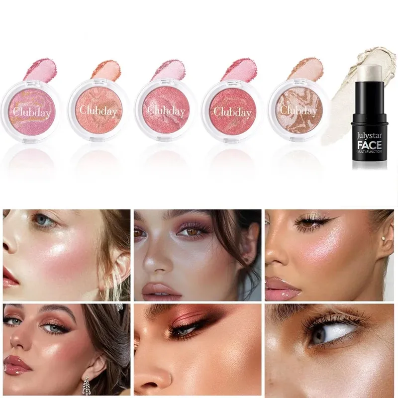 Blush & Highlight Combo Set Luminous Dewy Finish Blendable Buildable Color Long‑Lasting Wear for Natural Glowing Face Makeup