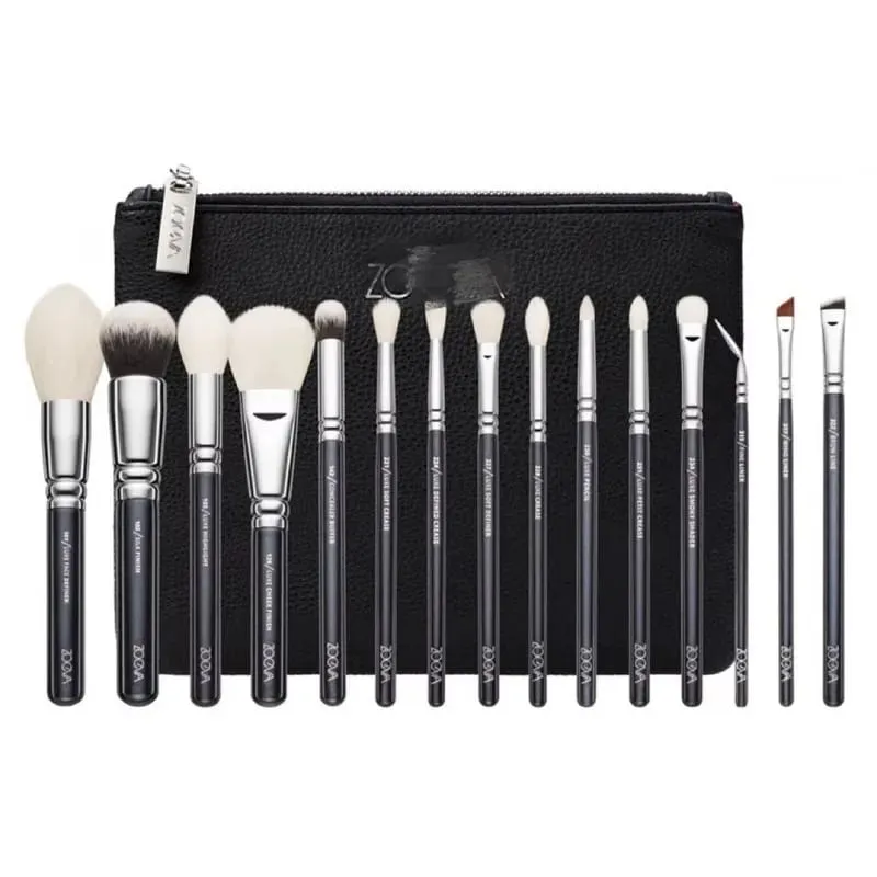 15 Brown/Black Brushes Loose Powder Blusher Eye Shadow Eyebrow High Gloss Makeup Brush
