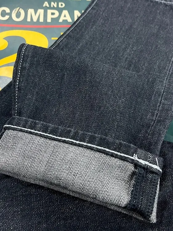 100% Cotton Back Paris buckle Spring Black Straight Jeans for Men American Retro Style Casual Japanese Slim Tapered Long Pants