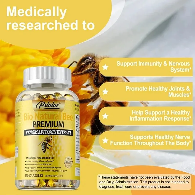 Natural Bee Venom Extract Capsules - Glucosamine Chondroitin Supplement Relieves Joint Pain and Stiffness Promotes Bone Health
