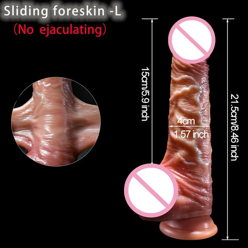 2 In1 Super Realistic Dildo Penis Sliding Foreskin Ejaculation Big Dick Penetration Anal Female Masturbation Sexy Adult Sex Toys