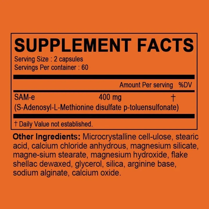 Sam-E 400mg Joint Supplement - Supports Joint Health Brain Function Improves Mood Boosts Energy Levels Relieves Stress