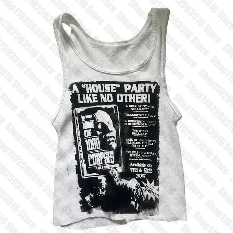 2023 portrait graphics Print Crop Top Women Sleeveless Off Shoulder Vintage Fashion T Shirts 90s Y2K Sexy Casual Tank Tops emo