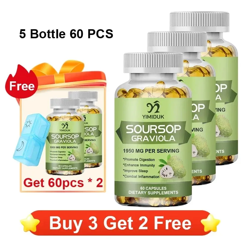 Soursop Graviola 1950mg Capsules Supports Healthy Immune System Digestion Better Sleep & Natural Antioxidant Activity