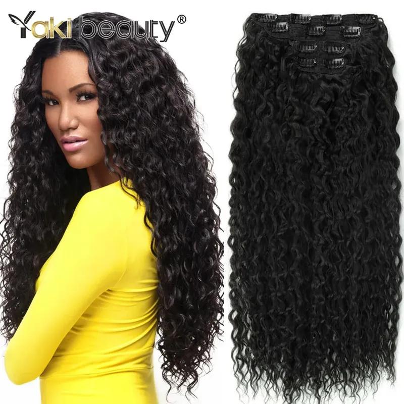 Synthetic Kinky Curly Clip-in Hair Extensions Super Long Water Wave Clip In Hair 160grams 4 Pcs Full Head Hair Pieces