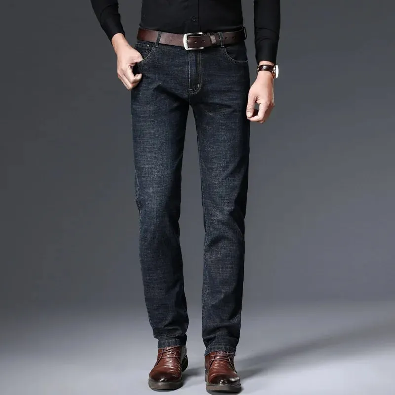 2025 Spring Autumn New Men's Jeans Casual Straight Stretch Fashion Classic Blue Black Work Denim Trousers Male Brand Clothing
