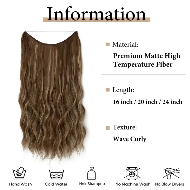 Synthetic Wave Invisible Wire Clip in Hair Extensions Fish Line With Clips Hairpiece Ombre Fake Hair Piece For Woman