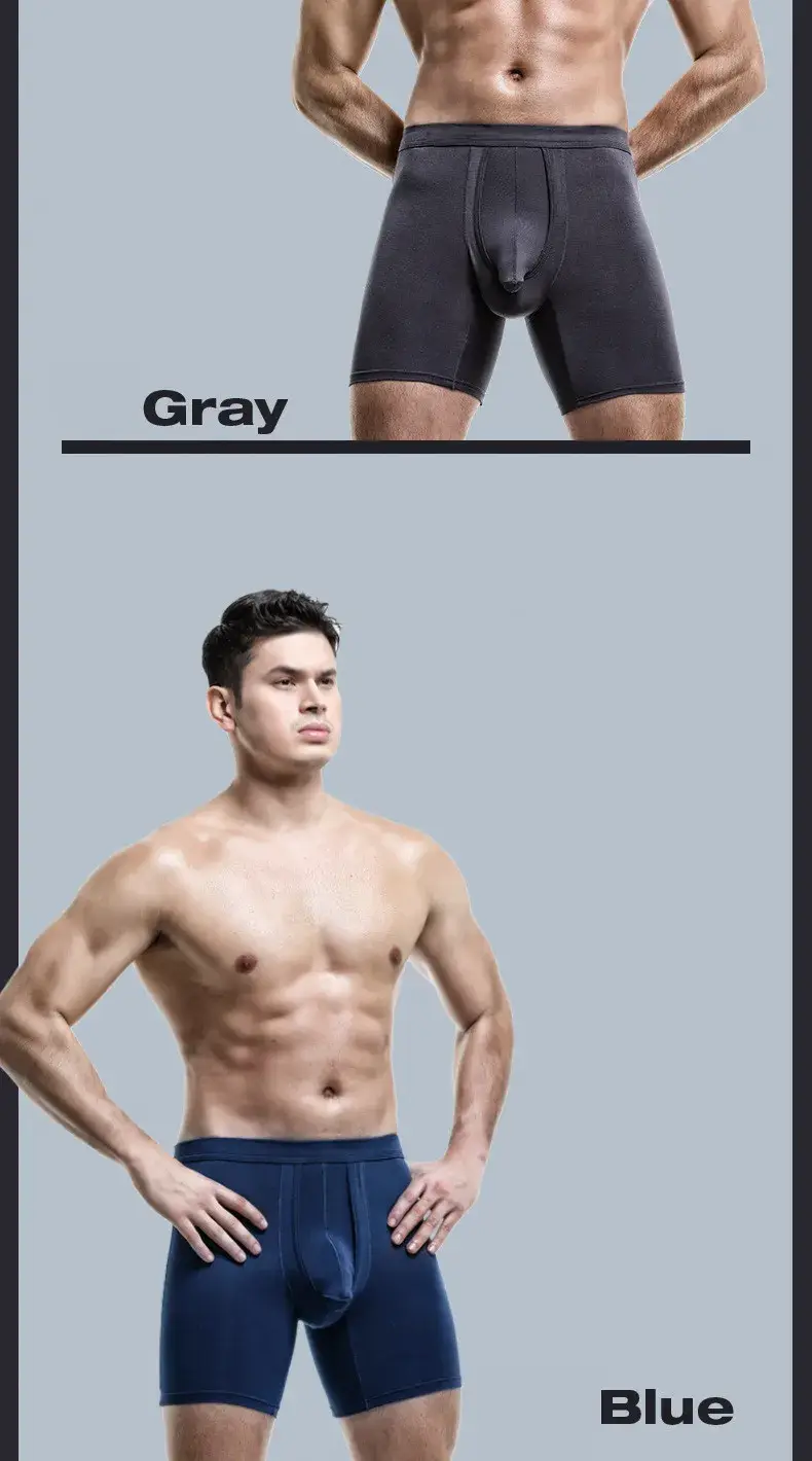 Mens Underwear Modal Boxers Shorts Homme Solid Panties Breathable Separation Bullet Pouch Long Leg Underpants Large Size XL-6XL — image 12