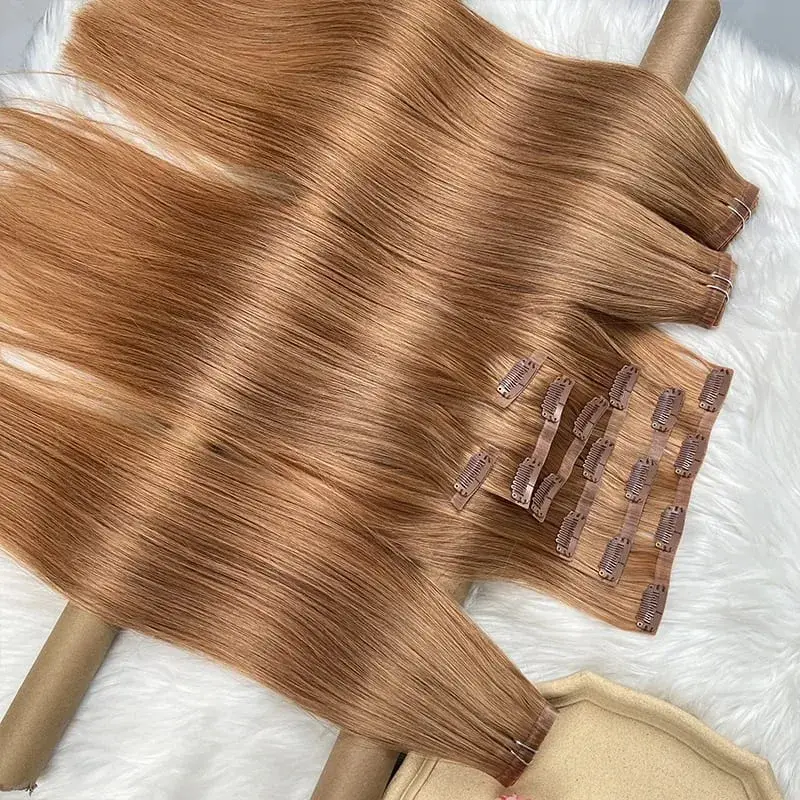 #30 Color Straight Invisible Seamless Clip in Hair Extensions PU Clip Ins 7Pcs/Set 100g 100% Raw Virgin Human Hair Full Head