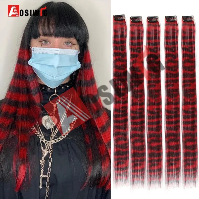 5PC Synthetic Feather Hair Extensions With Clips Heat Resistant Straight Hair Extensions Color Colored Black Hair Clip Womens 8G