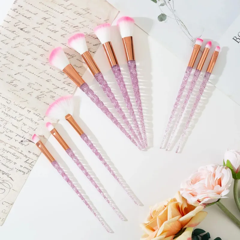 Colorful 10-Piece Makeup Brush Set Crystal Handle Concealer Brushes Beauty Health Cosmetic Tools Make Up Tools