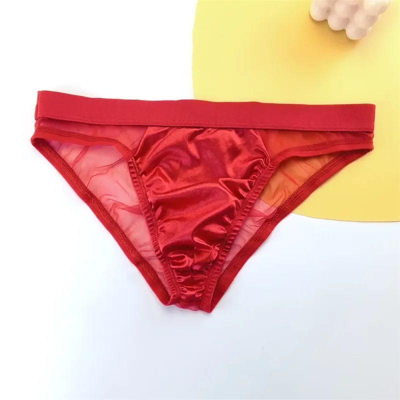 Cuecas masculinas de seda de cetim brilhante sexy cuecas de malha transparente calcinha masculina respirável de secagem rápida