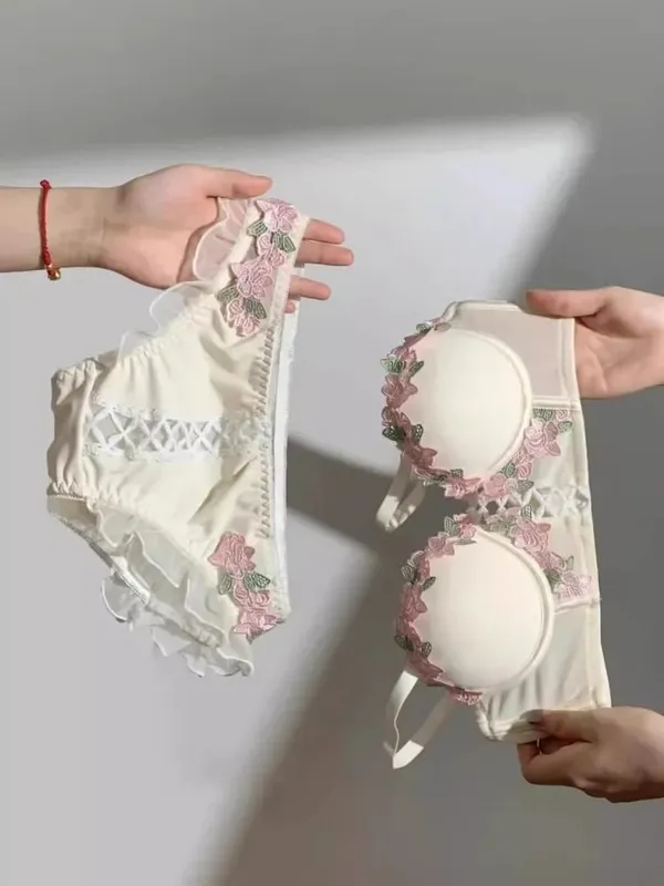 Japanese Kawaii Bralette Set for Small Bust Summer Wireless Lingerie Ultra-Thin Pure & Sensual Snug Fit Bra No Steel Rings