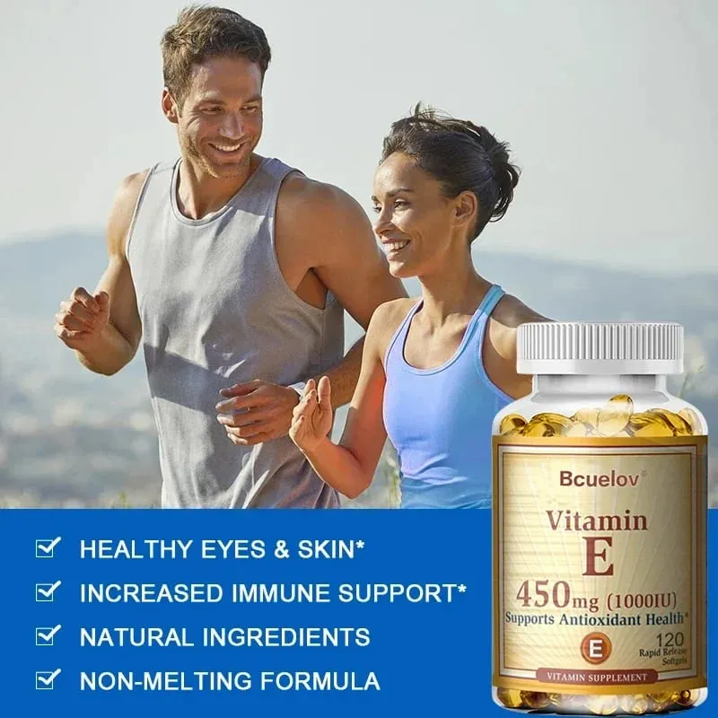 Campuran Bcuelov Vitamin E 450MG (1000 IU) Mendukung Sistem Kekebalan Tubuh & Nutrisi Kulit - Antioksidan Alami - Bebas Gluten & Susu