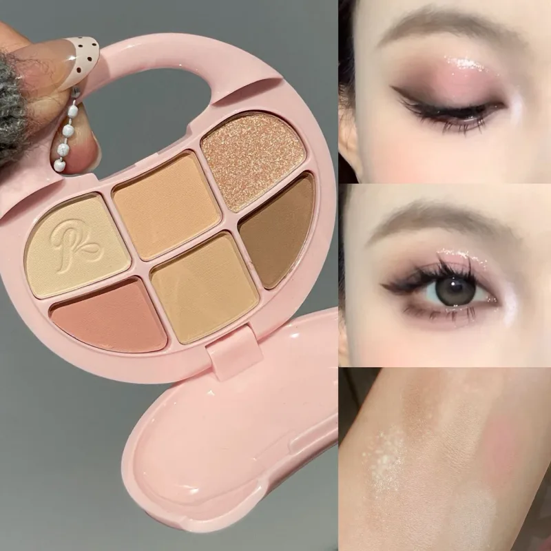 6 Colors Brown Chestnut Eyeshadow Palette Matte Shimmer Eye Shadow Brighten Waterproof Glitter Pink Eyes Pigments Makeup Palette