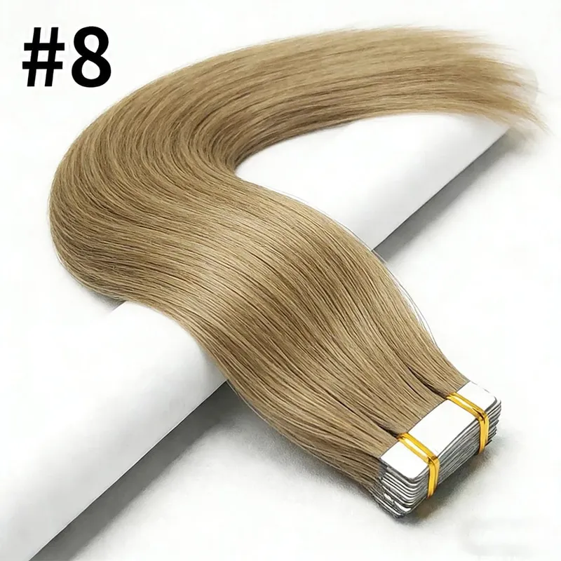 Natural Color Tape In Hair Extensions Virgin Human Hair Silk Straight Invisible Tape On Extensions Color #4 for Women 50G 20pcs