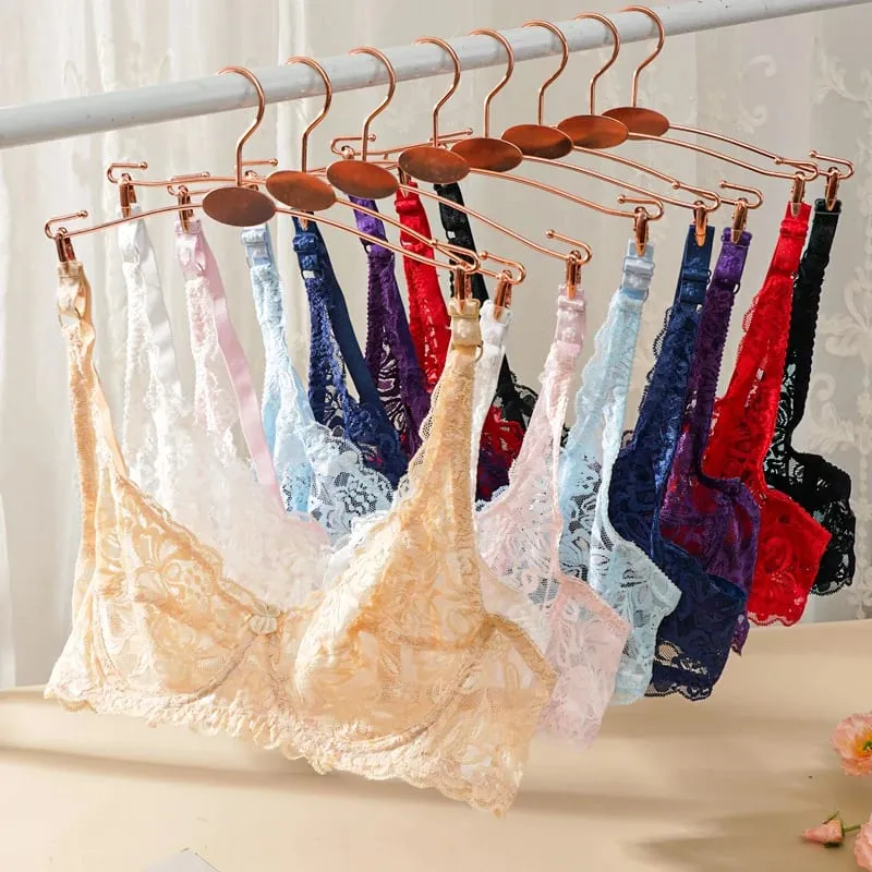 Women's Sexy Lace Thin Bras Suit Non-pad Exquisite Push-up Bra Solid Breathable Underwire G-String Panties Underwear Set