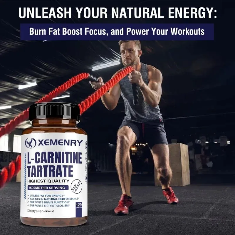 L-Carnitine Tartrate Premium Capsules 1500 mg - Natural Energy Production Supports Metabolism