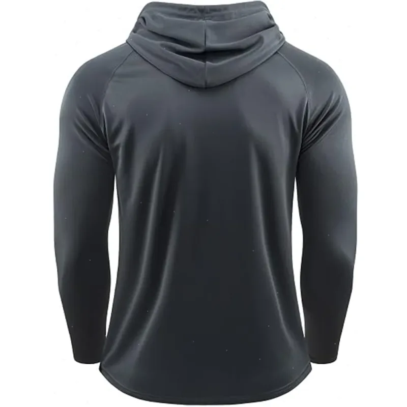 Felpe con cappuccio a maniche lunghe da uomo Camicie di protezione solare T-shirt solida ad asciugatura rapida Uomo Bodybuilding Fitness Muscolo Abbigliamento sportivo Abbigliamento da palestra