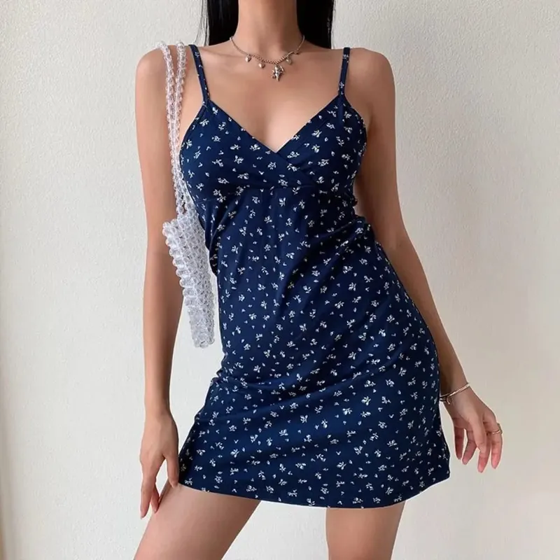 Korean V-neck Halter Floral Skirt High Waist Floral Print Vintage Floral Mini Dress a-line Skirt Retro Floral Halter Skirt Women