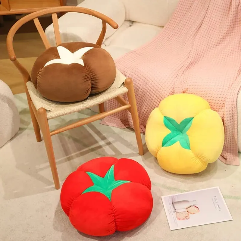 Kawaiiจำลองผักผลไม้Plush Cushion Persimmonเห็ดหอมมะเขือเทศนุ่มตกแต่งหมอนสำหรับห้องนอนโซฟาของขวัญ — image 5