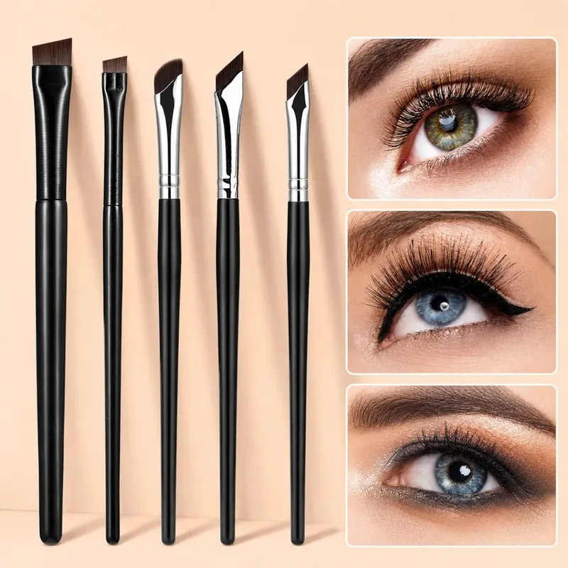 Conjunto de pincéis de maquiagem para olhos de precisão de 5/7 peças | Foice e escovas de sobrancelha com delineador angular com design reversível de alça longa — image 2