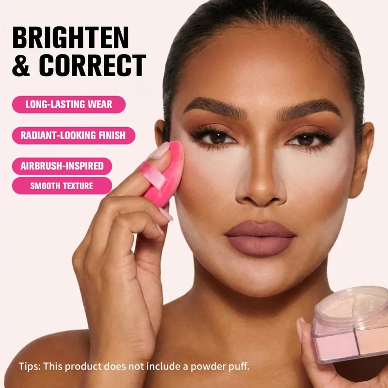 4Pcs Face Makeup Set Foundation Stick Pore No More Primer Loose Setting Powder Long Lasting Matte Beginner Makeup Christmas Gift