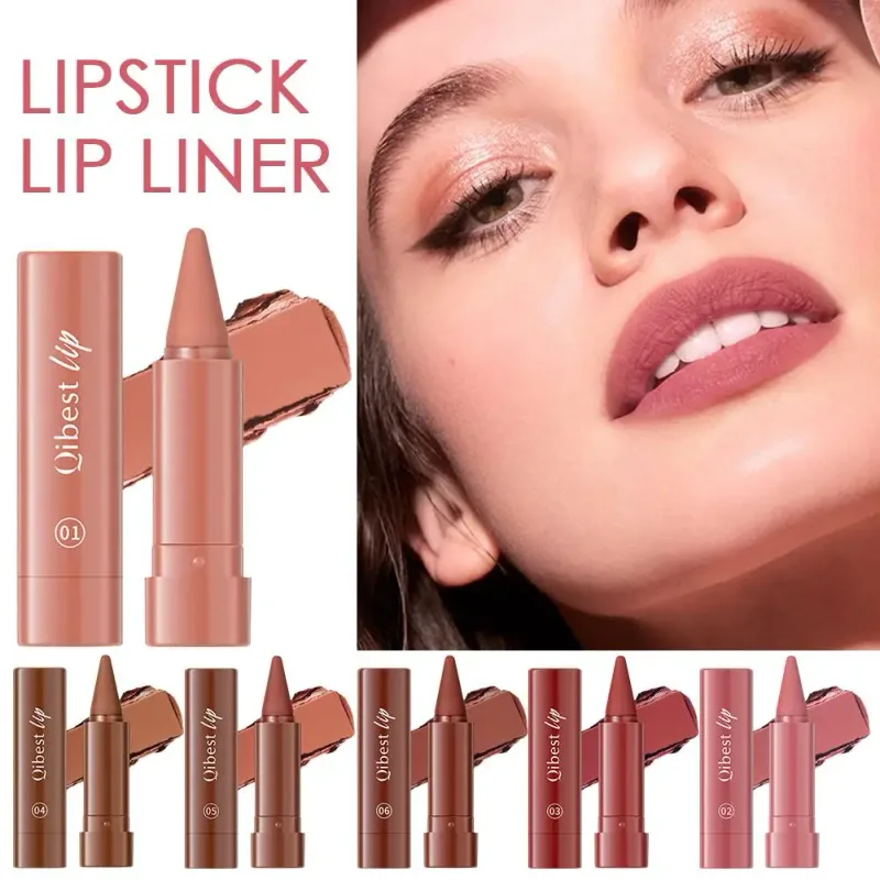 Waterproof Matte Lipstick Liner 2-in-1 Pencil High Pigmentation Lip Color Smooth Moisturizing Formula Natural Gradient Lipstick