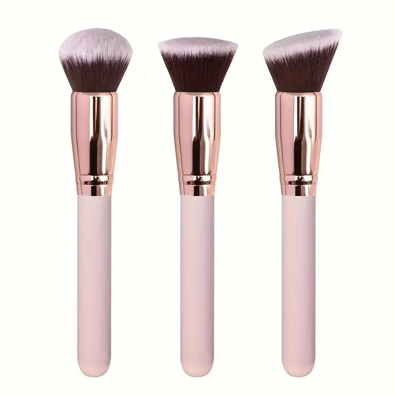 3pcs Professional Makeup Brush Set with Foundation Blush & Eyeshadow Brushes - Soft Nylon Bristles Portable Travel-Friendly Co — image 1