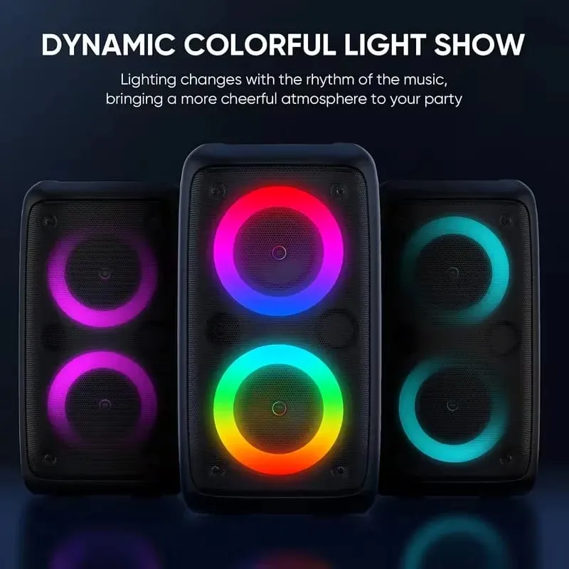 9900Hz Professional Large Bluetooth Speaker with Microphone Portable Design Featuring Subwoofer Party Box LED Lights Compatible with BT/USB/TF/AUX/FM/TWS/MIC/EQ Functions Professional Karaoke. Ideal Gift for Birthdays Christmas and New Year