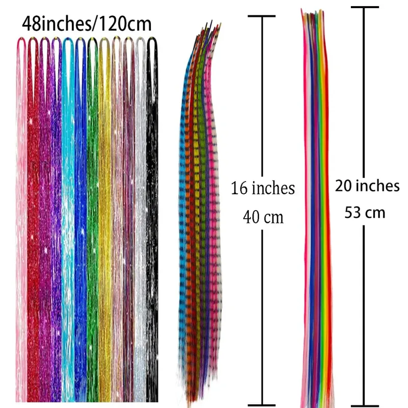 Colorful Synthetic Feather Extensions 16 Inch Long Hair Tool Set for Women 13 Available Colors 48 Pcs Set