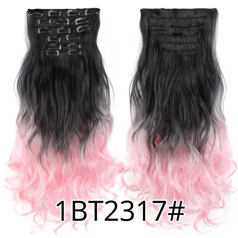 Black Clip In Extensions Straight 22" Long Synthetic Thick Clips On Hair Piece For Women 6Pcs/Set Curly Full Head Weddings Daily