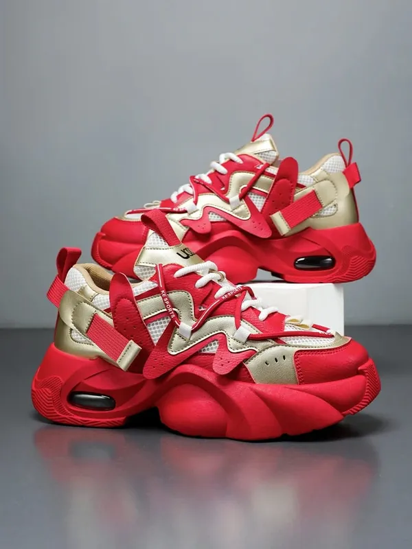Men's Casual Sneakers with Large Mesh Breathable Upper Metallic Texture and Contrasting Color Stitching and Trendy Webbing Accents. Thick Air-Cushioned Soles Provide Both Height Increase and Shock Absorption Making Them Suitable for Street — image 8