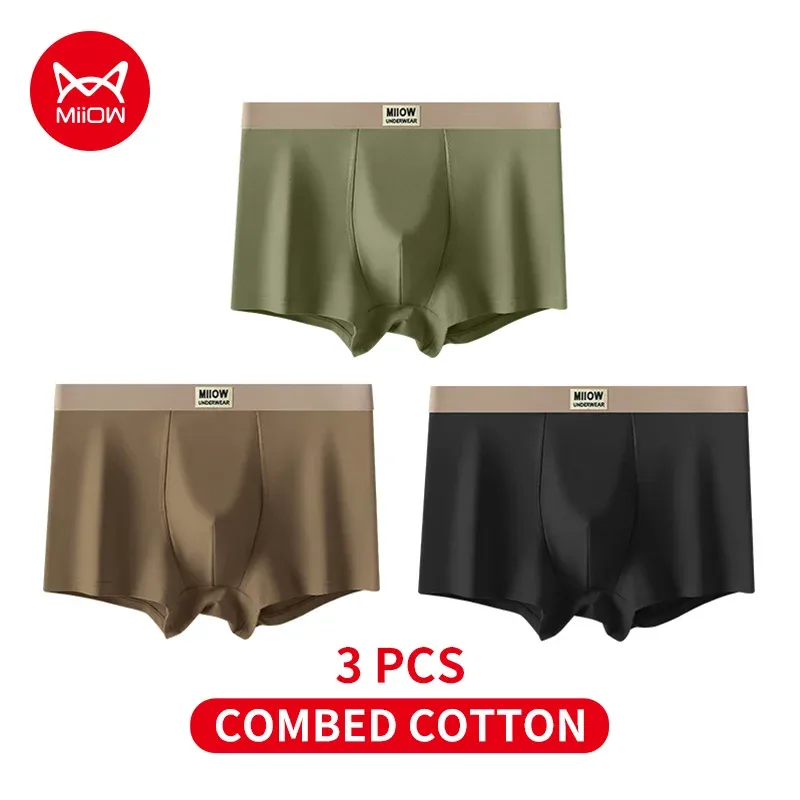 MiiOW 3Pcs Organic Cotton Men Underwear Boxer Shorts Antibacterial Seamless Underpants Male Panties Gift For Men Boxershorts New