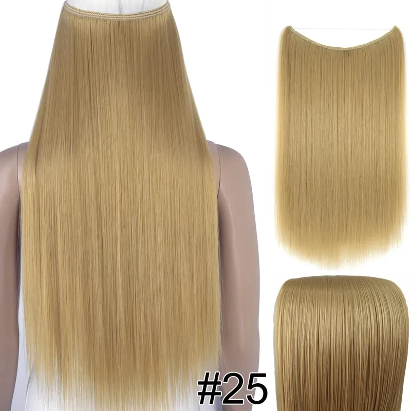 Synthetic Heat Resistant Hair Silky Straight Elasticity Invisible Wire Hair Extensions 8006