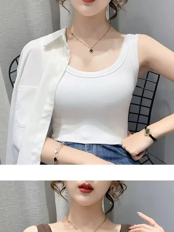 2023 Summer Women Basic Ribbed Knitted Tank Top Solid Color Sleeveless T-shirts Casual Camis Green Blue Elastic Female Tops