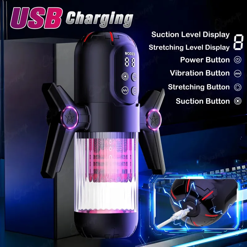 Automatic Male Masturbator For Men 9 Vibration 6 Sucking Rotating Licking Telescopic Modes Pocket Pussy Stroker Blowjob Sex Toys