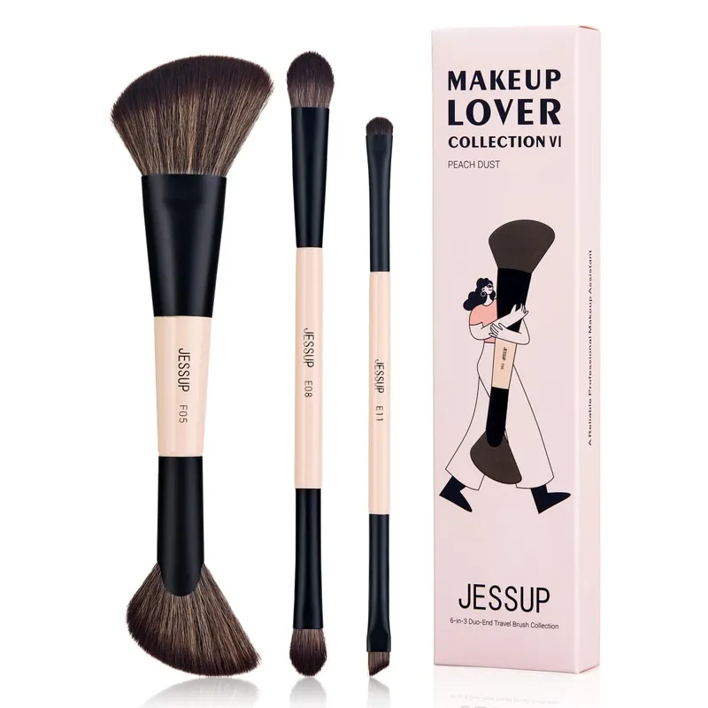 Jessup Makeup Brushes Set 3/5/7pcs Double Sided Makeup Brush Foundation Eyeshadow Powder Blending Cruelty-Free Peach Dust T600