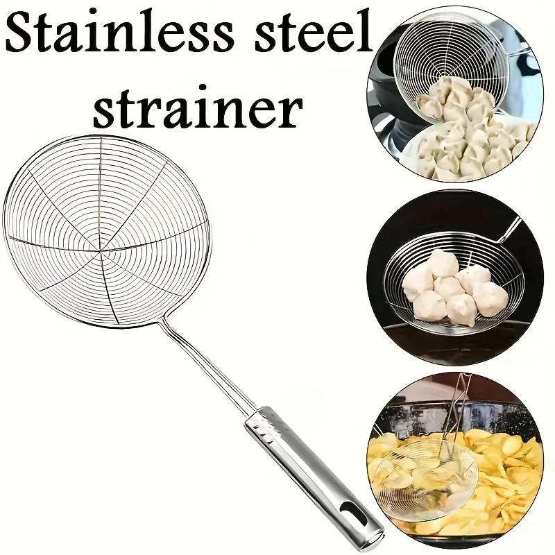 1pc Hot Selling Stainless Steel Strainer Ladle with Handle - Durable Wire Skimmer Spoon for Cooking Frying & Kitchen Use