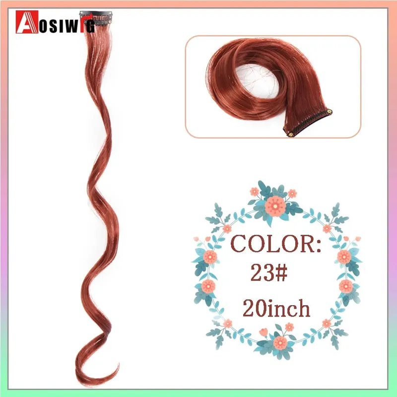 22" Synthetic Long Straight Rainbow Highlight Colored Hair Extensions Clip In One Piece Ombre Pink Purple Green Yellow For Wome
