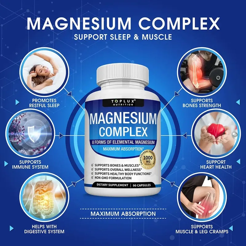 Magnesium Complex 1000MG Supplement - Magnesium Glycinate Citrate & Malate - Sleep Support Stress Relief Muscles & Relaxation — image 3