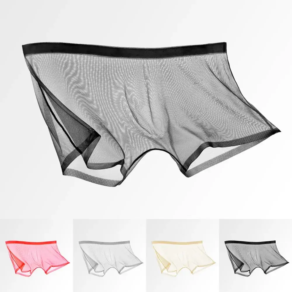 Men's Underwear Transparent Boxers Bulge Ice Silk See Through Underpants Sexy Briefs Low Waist Panties Lingerie Intimates