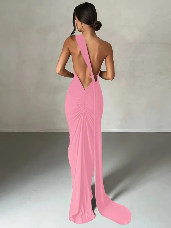 Hugcitar Een Schouder Backless Verstelbare Sjaal Lus Ruches Sexy Maxi Jurk 2025 Vrouwen Elegante Y2K Streetwear Festival Outfit — image 20