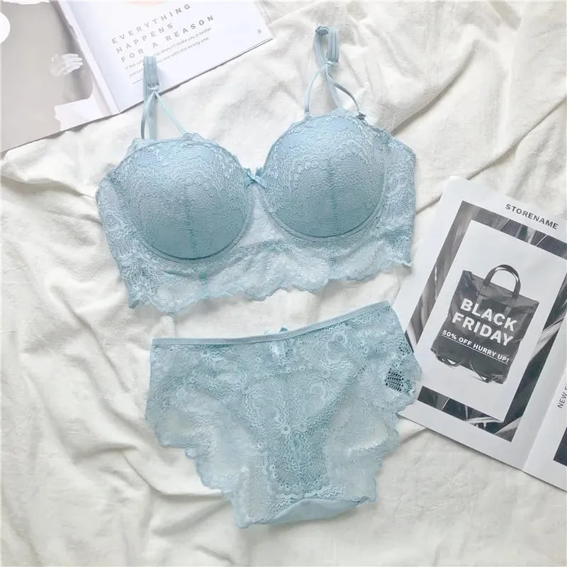 Plus Size Push Up Bra Set Sexy Lace Underwear Adjustable Comfort Thin Soft Breathable Lingerie For Women