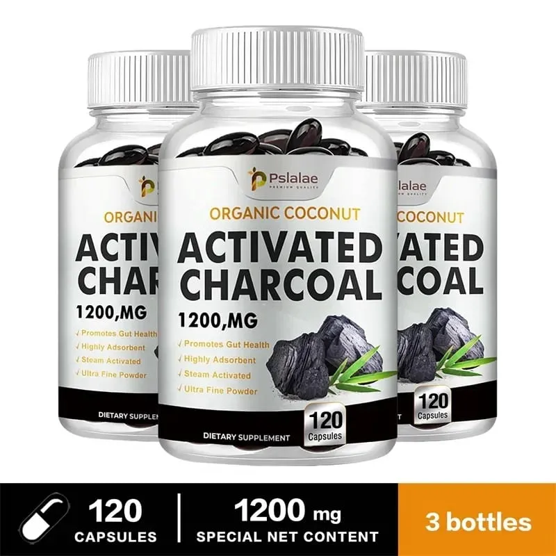 Activated Charcoal Capsules 1 200 Mg - Organic Coconut Shell Helps Relieve Gas & Bloating Detox & Bowel Digestive Supplement